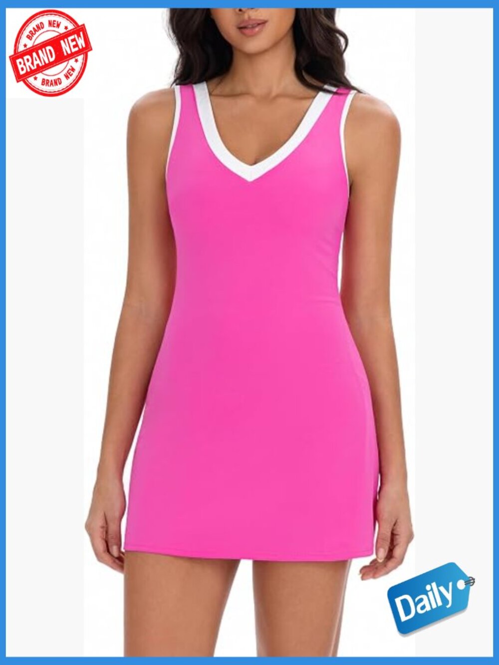 Tennis Dress with Shorts & Pockets, Activewear, V-Neck, Racerback